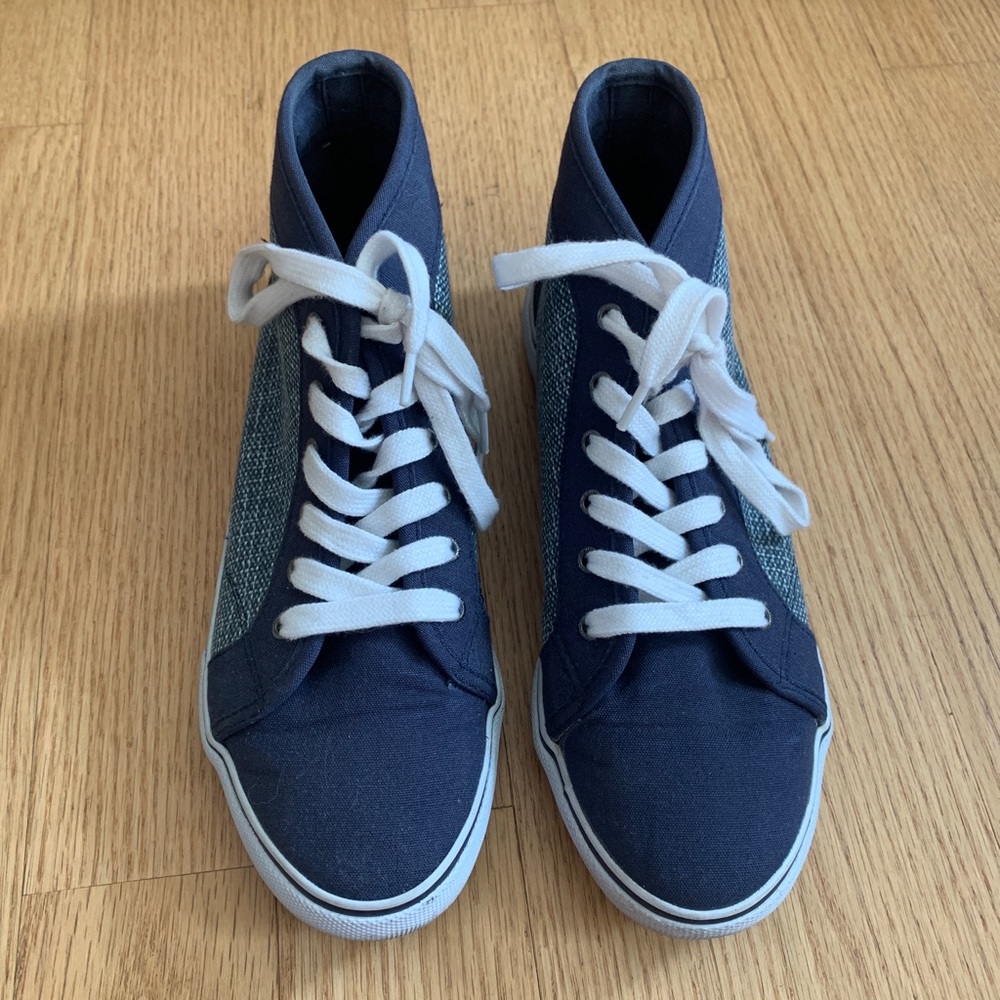 Nautica Somerset Chambray Blue Denim Plaid High Top Sneakers Shoes Sz 8